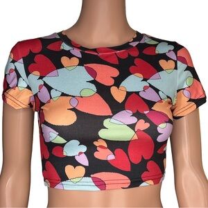 SHEIN Heart Pattern Crop Top Small Multicolor